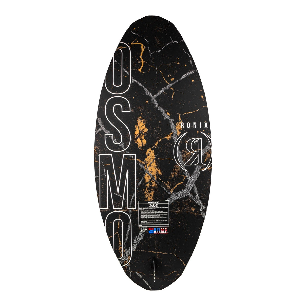 2027 Ronix Osmo Skimmer Dark Matter Wakesurf Black / Gold Treasure — base showing the Button Fin System