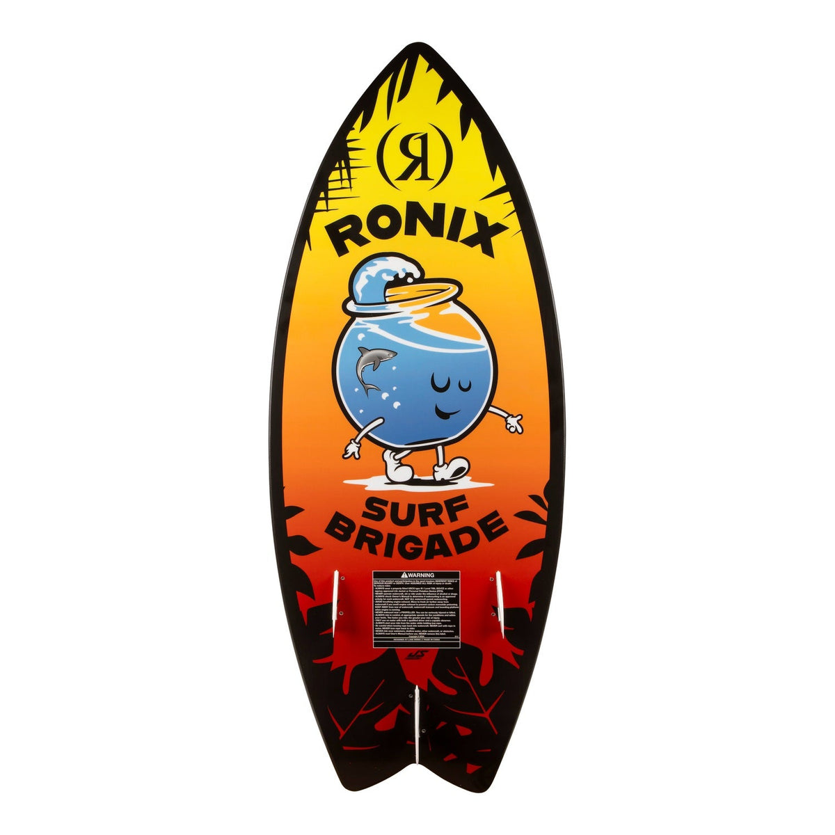 2027 Ronix Sonic Boys Fish Wakesurf Sunset Splash — base with swallowtail and bottom-mount fins