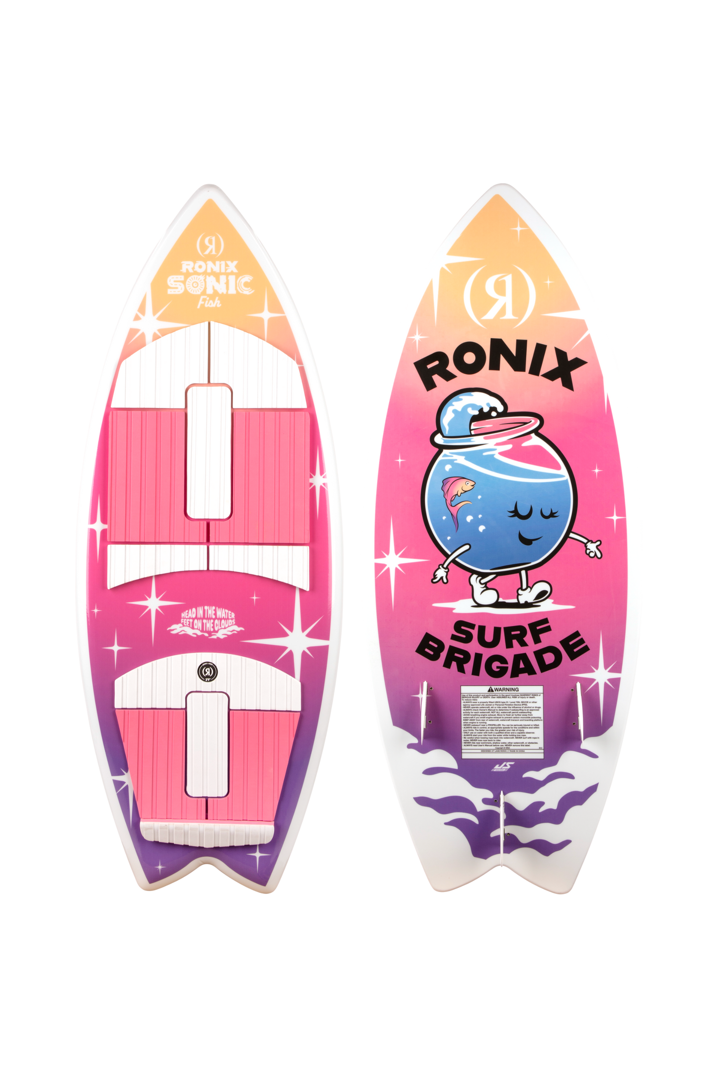 2027 Ronix Sonic Girls Fish Wakesurf Pink Splash — topsheet and base together