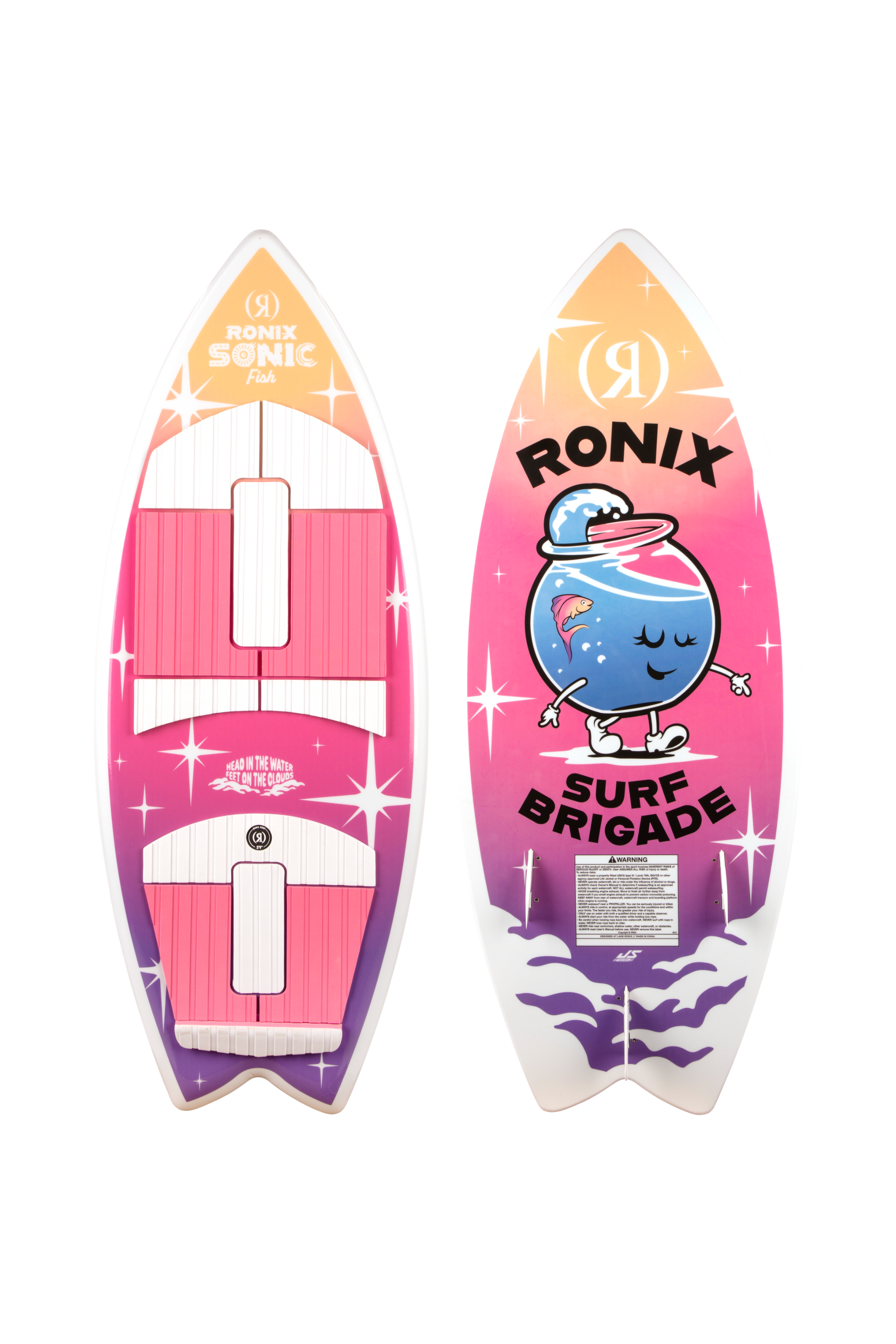 2027 Ronix Sonic Girls Fish Wakesurf Pink Splash — topsheet and base together