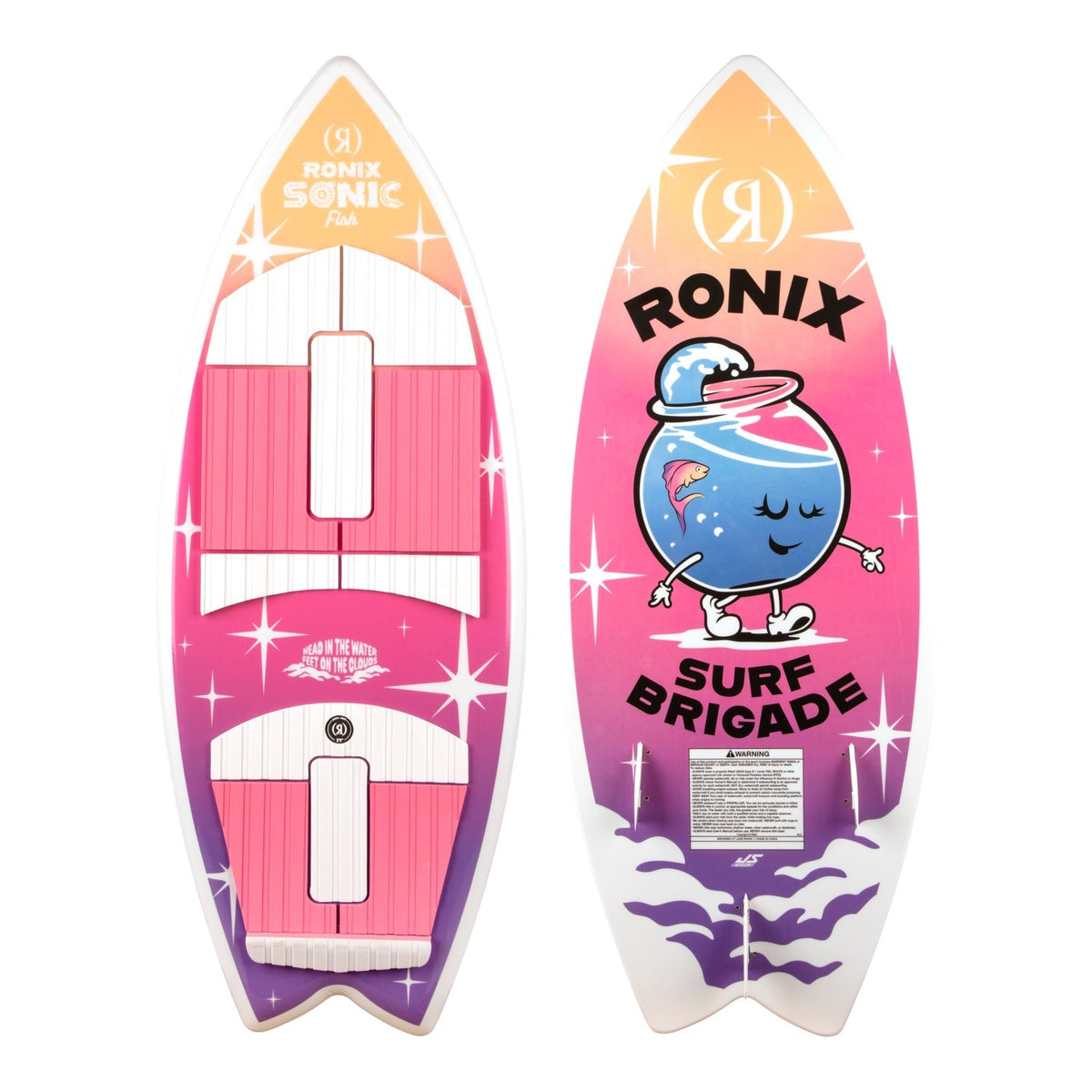 2027 Ronix Sonic Girls Fish Wakesurf Pink Splash — topsheet and base together