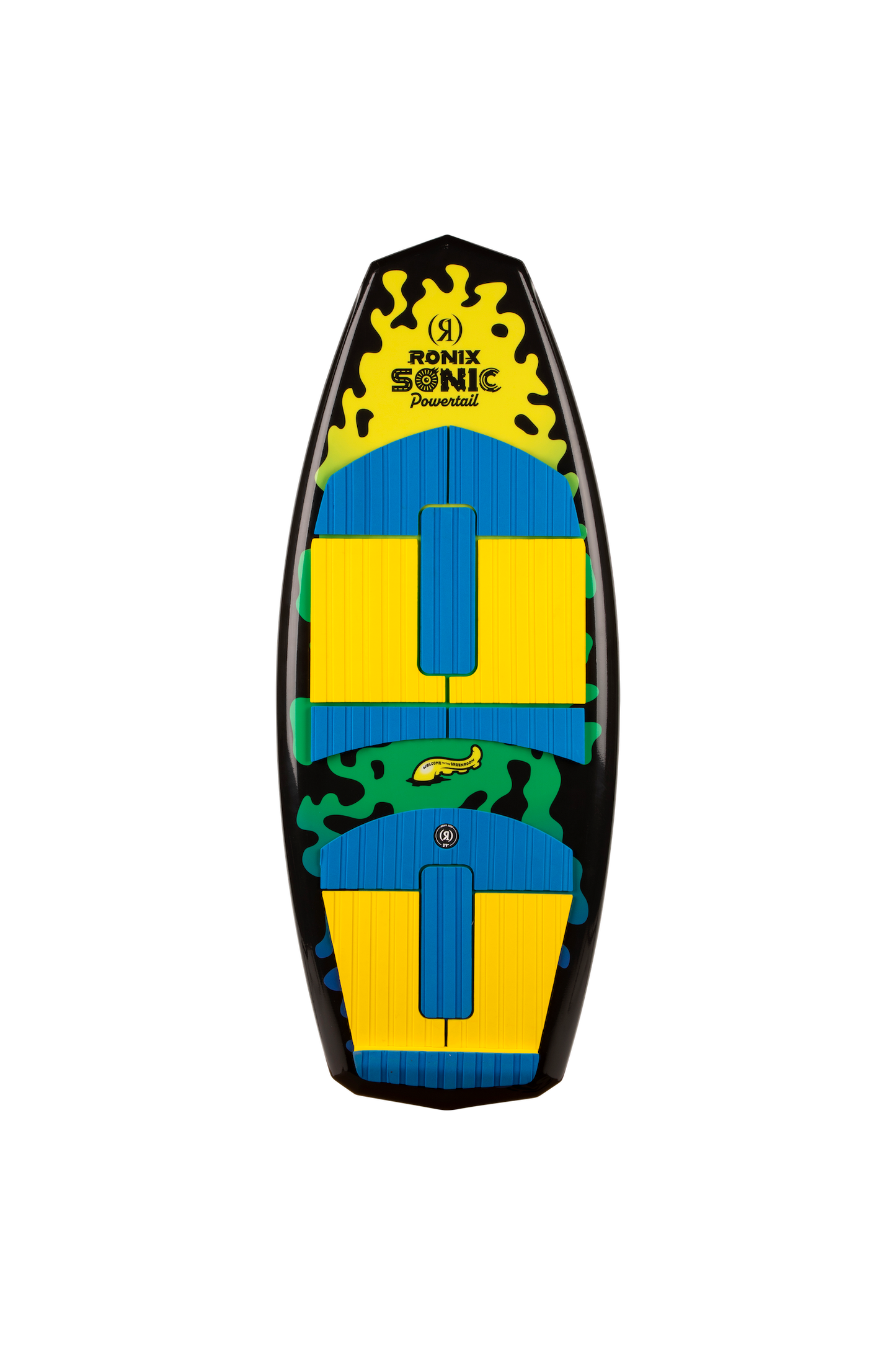 2027 Ronix Sonic Powertail Wakesurf Yellow / Green Squidhawk — topsheet
