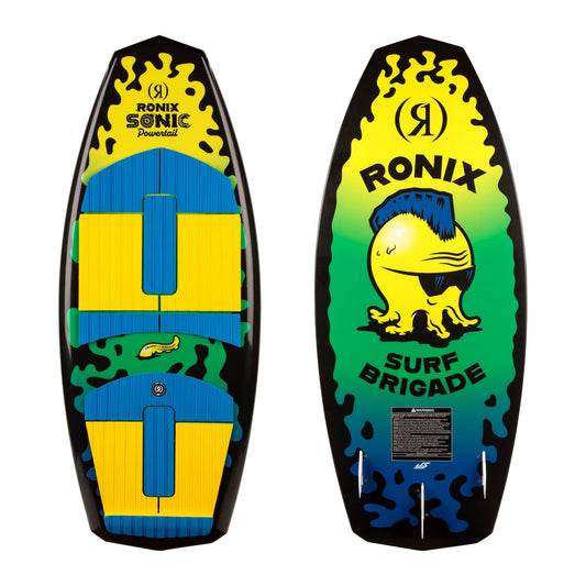 2027 Ronix Sonic Powertail Wakesurf Yellow / Green Squidhawk — topsheet and base together