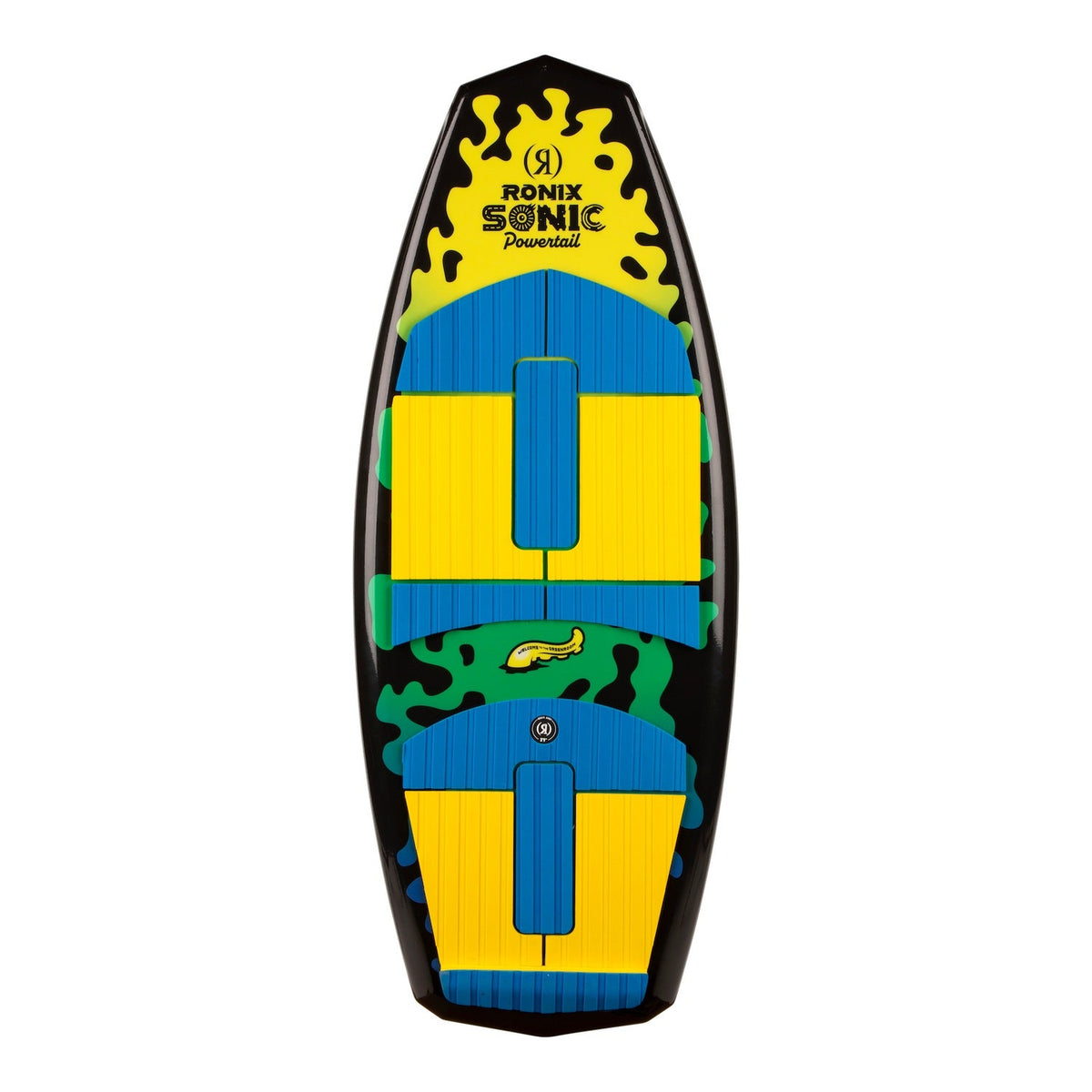 2027 Ronix Sonic Powertail Wakesurf Yellow / Green Squidhawk — topsheet