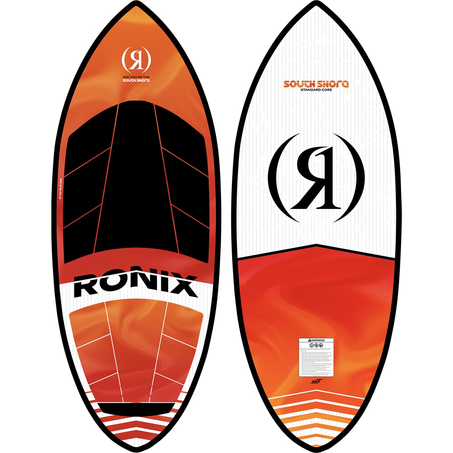 2027 Ronix South Shore Skim Standard Core Wakesurf Lava Swirl — topsheet with foot straps